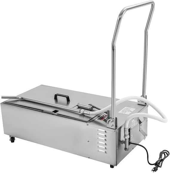 Mobile Fryer Filter, 55 L /14.5 Gal Fryer Oil Filter Cart 370W Stainless Steel Oil Filtration System Oil Filter Machine with Foldable Handle, 1.8ft2 Filter Area &Flow Rate 10L/Min for Restaurant