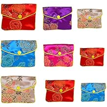 Baitaihem 9 Pack Jewelry Purse Pouch Gift Bags Chinese Silk Style Brocade Embroidered Bag,Multiple Colors(Small&Medium&Large)