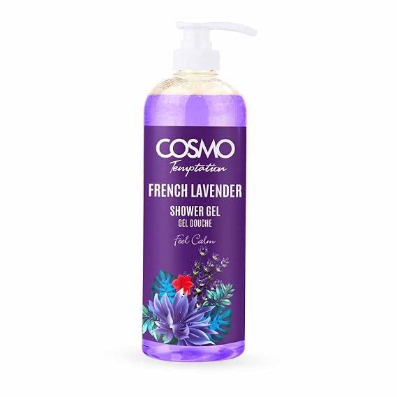 Cosmo Skin Care Temptation French Lavender Shower Gel 1000ml/33.81fl.oz, Gel Douche, Feel Calm, Skins Exfoliate, Providing Nourishing & Hydration, Best Body Wash, Daily Use Shower Gel