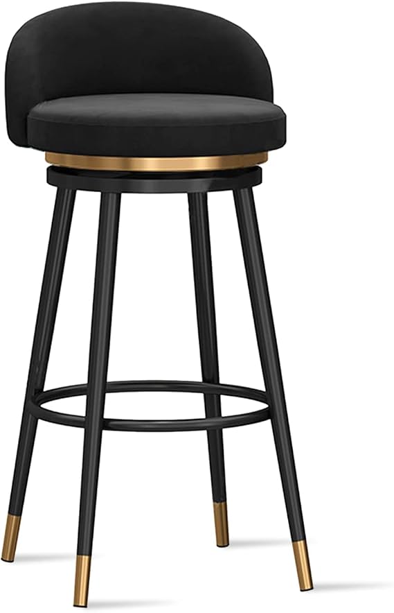 Velvet Bar Height Barstools Modern Kitchen Stools Upholstered 360 Swivel Counter Stool Chairs with Back for Kitchen Island Breakfast Restaurant, 1 PCS, Black