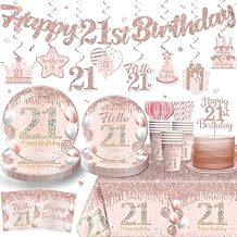170pcs 21st Birthday Decorations, Affordable Disposable 300gsm Paper Plates and Eco-friendly Paper Straws for Girl's 21, 21st Birthday Plates and Napkins for 25 People