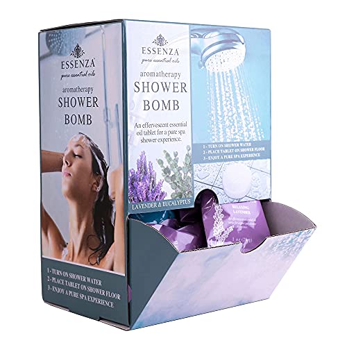 Essenza Shower Bombs 14pc Bin - Revitalizing Eucalyptus & Relaxing Lavender Aromatherapy Luxury Shower Bombs - Height 8.125 Width 5.5 Depth 4.125 Weight 1.31 Lbs - 14 Pc Collection