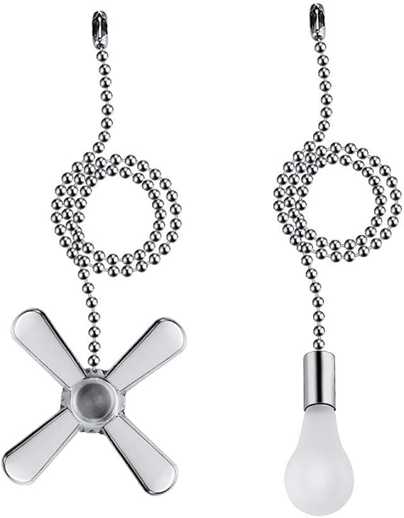 2 Piece Ceiling Fan Pull Chain Set Included Light & fan Pulls,Silver