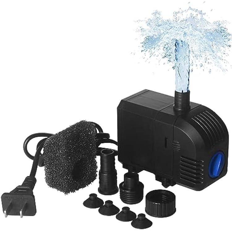 TARARIUM Submersible Pump 160GPH Small Fountain Water Pump 8W for Aquarium Fish Tank, Pond, Fountain, Hydroponics 600LH