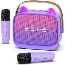 Mini Karaoke Machine Toys Gifts,Kids Portable MP3 Player with 2 Wireless Microphone and LED,Christmas Birthday Gifts for Girls Boys 3 4 5 6 7 8+ Year Old (Purple)