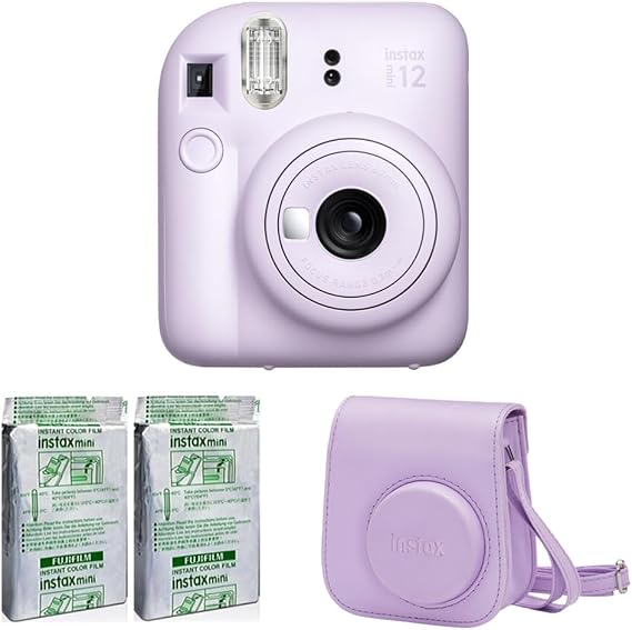 Fujifilm Instax Mini 12 Instant Camera Accessory Kit (Lilac Purple) with Instax Mini Film - Foil Pack (2 Pack) & Case