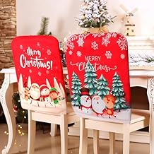 TOCHGREEN Christmas Chair Covers, 4 Pack Christmas Back Chair Protector Slipcovers,Xmas Dining Chair Seat Covers with Printing Christmas Tree Snowman Santa Claus for Home Kitchen Holiday Party Decor