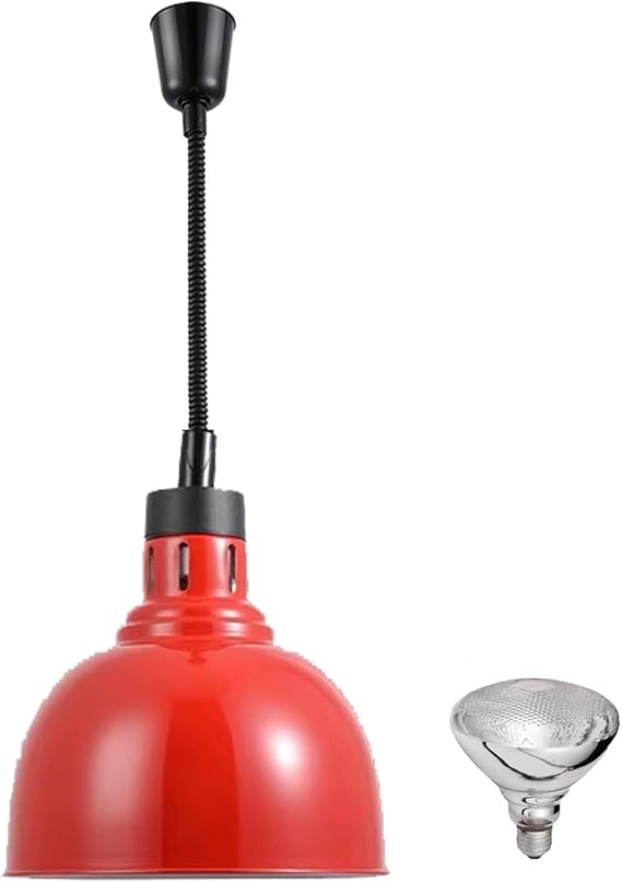 Hanging Food Heat Lamp Infrared Food Warmer Fry Heating Lamp 250W with Light Bulb (Dia25cm(Red))