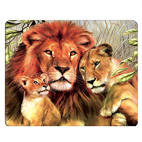 Lion Gaming Mousepad African Wildlife Painting Lion Family Love Mouse Pad Mouse Mat for Computer Desk Laptop Office 9.5 X 7.9 Inch Non-Slip Rubber