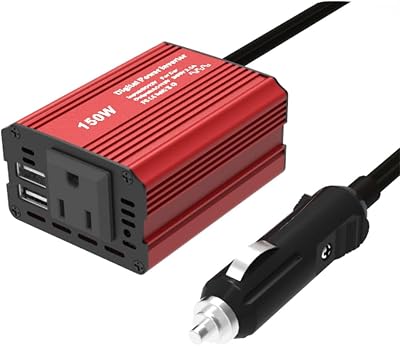 150W 12V Red Car Power Inverter Vehicle Plug to 110V AC Converter with 2.1A 1A Dual USB Ports Charger Adapter Outlet for Laptop Phone,iPad,Camera,Camping Outdoor