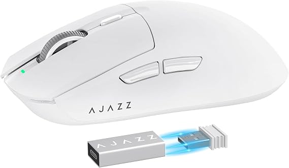 A.JAZZ AJ139 G Pro 4K Wireless Gaming Mouse Ultra-Lightweight with Dual Mode-Type C Wired/2.4Ghz USB Receiver up to 26000DPI 6 Programmable Button Ergonomic Symmetric for PS4 Xbox PC Mac Gamer(White)