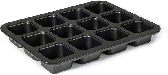 Mini Loaf Pan 8-Cavity Carbon Steel Bakeware Non-Stick Bread Baking Tray One-Piece Design (Black 12 Cavity)