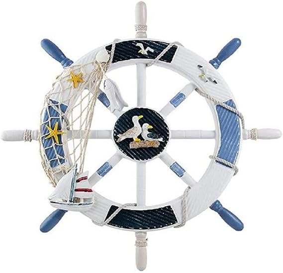 Hand painted wood ships wheel is the perfect addition to any nautical themed Collection, A nice addition to the ocean themed room. Its great for the boys' room and their nautical theme. (24 inch sea bird)