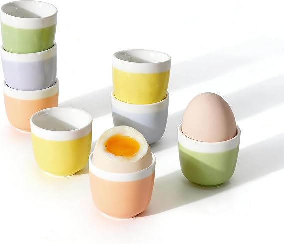 Ceramic Egg Cups for Soft/Hard Boiled Egg, 8 Pack, Macaron Color