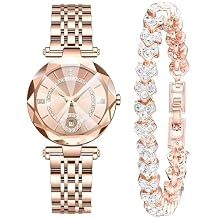 Women Watches with Bracelet Rose Gold for Lady Elegant Stainless Steel Strap Fashion Analog Creative Diamond Dial Wrist Watch