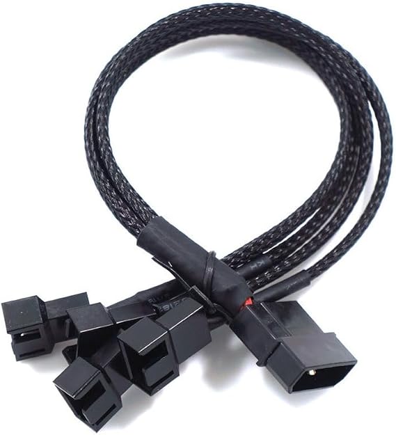 2pcs Molex Big 4pin to 3Pin / 4 Pin Adapter Cable 1 to 4 D-Type HUB Extension Cable Power Spliter for PC CPU Case Fan Connectors with Sleeve 27cm for Mainboard