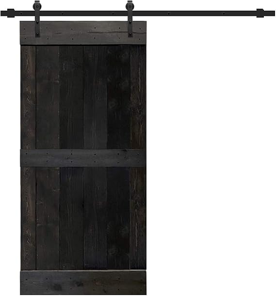 TMS Mid-Bar Stained Solid Knotty Pine Wood Interior Sliding Barn Door with Sliding Hardware Kit... (84 X 36", Charcoal Black)