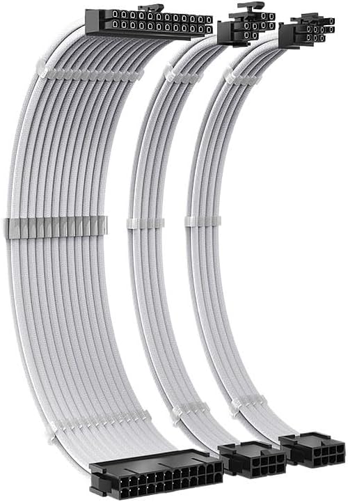 3 PSU Extension Cable Kit 3-in-1 Set 300mm PSU to ATX 24Pin PCI-E 6+2Pin CPU(MZ-3-WH(300mm))