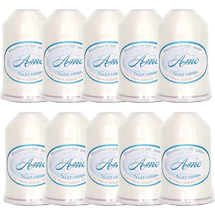 40S2 Soluble Thread 1000MSpool Dissolves Quickly in 20C Water Biodegradable Eco-Friendly Quilting, Sewing, Crafts, Balloon String, Hanging Tags White-10 RollsSet