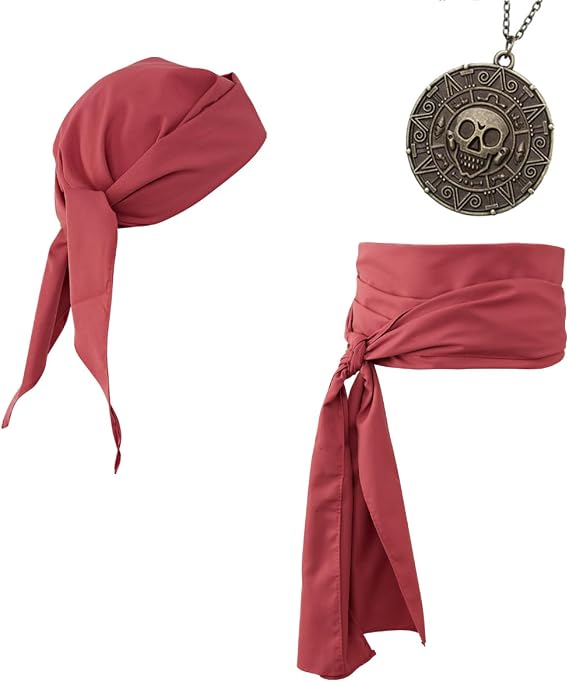 Pirate Costume Accessories Women Men Pirate Bandana Headband Head Scarf Pirate Sash Belt and Pirate Jewelry 3pcs