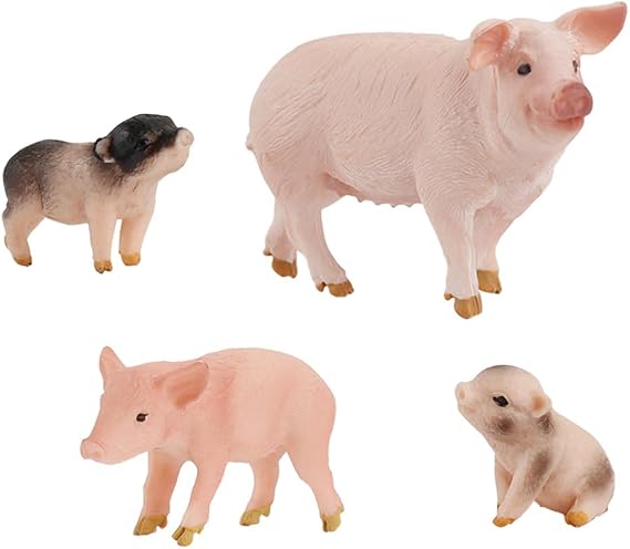 4 Pcs Realistic Farm Pig Animals Model Figure Toy Set,Barn Farm Pig Figurines Collection Playset with Farm Keepers, Preschool Science Educational Learn Cognitive Props