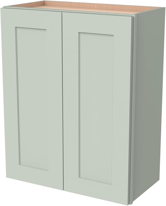 Solid Wood Wall-Mounted Medicine Cabinet, Kitchen Wall - Cabinet, Bathroom Cabinet Wall Mounted with Adjustable Shelves, 2 Doors Wall Calbinet (Jade Green, 24" W x 30" H x 12" D)
