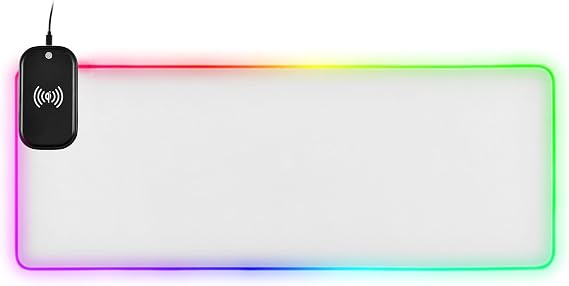 White Wireless Charging RGB Gaming Mouse Pad 15W, LED Mouse Mat 31.5 x 11.8 Inch, 14 Light Modes Extra Large Mousepad Non-Slip Rubber Base Computer Keyboard Mat for Gaming, PC, Laptop, Desk