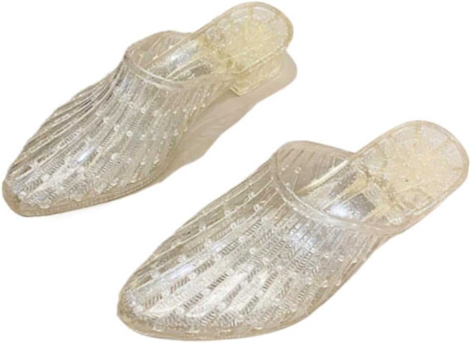 Jelly Mesh Ballet Flats for Women Clear Jelly Sandals Slip On Mule Slides Platform Heels Breathable - Trendy Comfortable Walking Lightweight Running Beach Travel Cruise Vacation Standing All Day