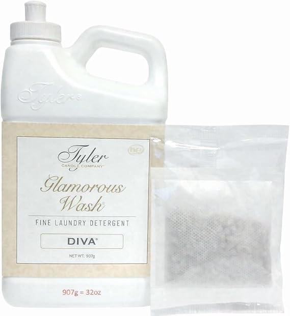 Tyler Glam Wash Laundry Detergent, Diva, Liquid, 32 Fl Oz HE Safe w/Dryer Sachet Pouch, Pull and Pour Spill Proof Cap om