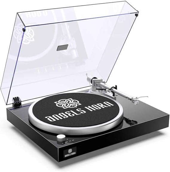 ANGELS HORN High Fidelity Vinyl Record Player, Bluetooth Turntable, 2 Speed Belt Drive, Built-in Preamp, Adjustable Counterweight,Magnetic Cartridge, Upgraded Version