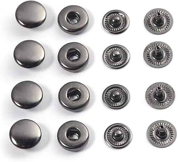 WUTA 20 Sets Sewing Snaps Solid Brass Snap Fasteners Press Studs Poppers Clothing Bag Jacket Leather Craft Buttons for Clothes, Jackets, Jeans Wears, Bracelets, Bags, Gun-Black(8mm/0.31 inch)