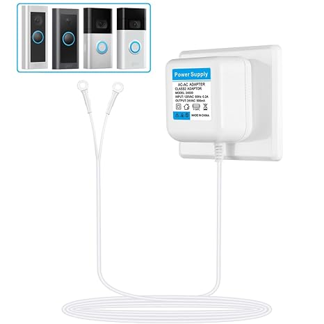 24V Doorbell Transformer Compatible with Ring Doorbell,Video Doorbell,Nest, Ecobee, Sensi and Honeywell Thermostats,24V 500MA AC Transformer (16.4FT White 12.0, Watts
