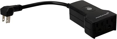 Amped AWPW208 Wireless Wi-Fi Outdoor Smart Plug with 2 Sockets, Compatible with Amazon Alexa or Google Assistant Sold Separately, Black
