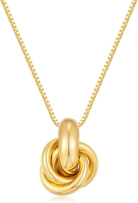 Gold Pendant Necklace for Women Chunky Knot Statement Necklaces 14K Gold Plated Snake Chain Trendy Jewelry Gift