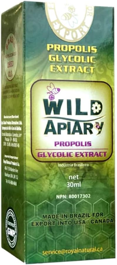 Wild Apiary Brazilian Green Propolis Liquid Drops, Alcohol-Free Glycolic Bee Propolis Extract, Wax-Free, Sugar-Free, 30 ml