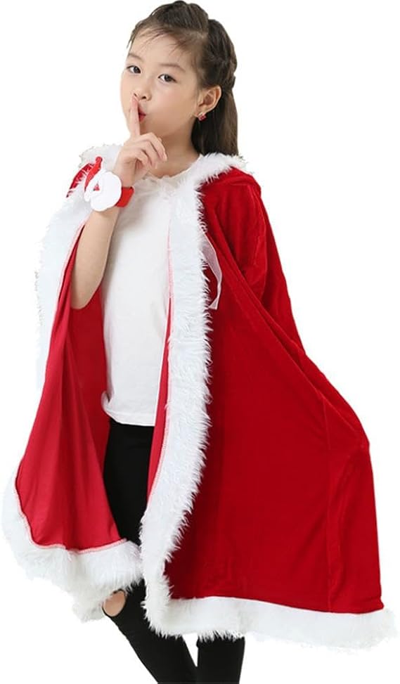 Santa Cape for Women Velvet Hooded Mrs Claus Cloak for Xmas Party