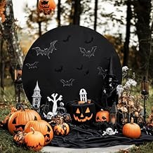 HELAKU Black 7.2ft Round Backdrop Cover - Spandex Material, Includes 2 Clips, for Birthday, Baby Shower, Wedding Decorations