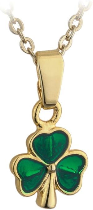 Tara Shamrock Necklace Celtic Irish Gold Plated & Green Enamel Made in Ireland
