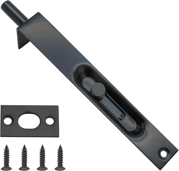 6 Inch Door Flush Bolt Latch, L-Type Lever, Black