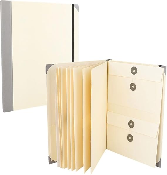 CREATCABIN Folio Document Organizer Folio Folders with Pockets Cornsilk Paper File Folding Accordion Binder with Stickers for Passport, Photos, Birth Certificates, Letters, Cards, Emergency Documents