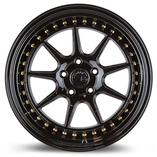 Aodhan DS-X Wheel : 18x9.5, 5x114.3 Bolt Pattern, 73.1mm Hub bore, 15mm Offset - Gloss Black WGold Rivets