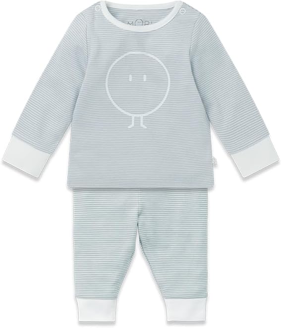 MORI Baby Unisex Snoozy Daywear Set in Blue Stripe - Comfortable Top and Elastic Waist Pants - Toddler - 12-18 Months