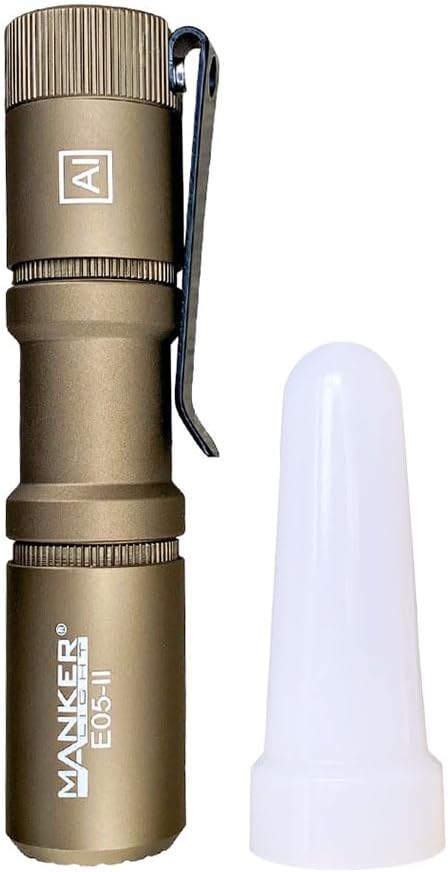 Manker E05 II (Al-Sand, Cool White Version, 6500K) Compact Flashlight, High Density LED Emitter 1300 Lumens,IPX8 Waterproof (White Filter)