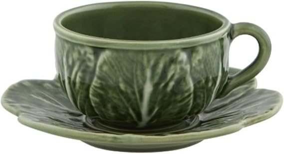 Bordallo Pinheiro Cabbage Tea Cup & Saucer, Green Natural, Set of 4