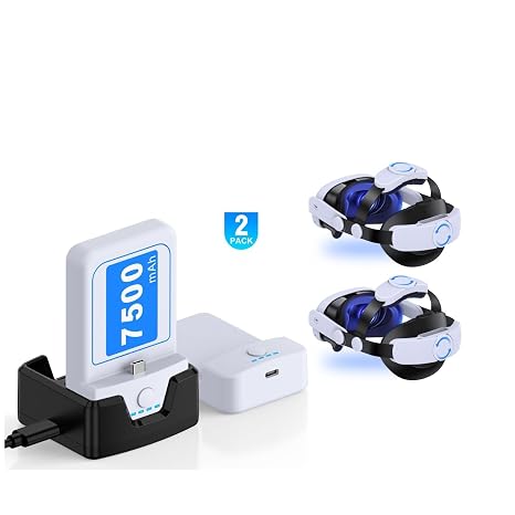 Kawaye Head Strap 2 Set and 7500 mAh Battery 2 Pack, VR Accessories Strap Enhanced Support&Comfort Extend Playtime for Oculus