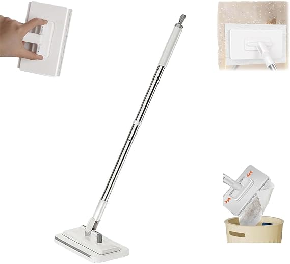 Hands-Free Multi-Purpose Flat MopLazy Cleaning & Face Towel, Disposable Pads Zero Touch Dust Mop for Multi Surface Bathroom Toilet Wall Corners Floor (1 Pcs)