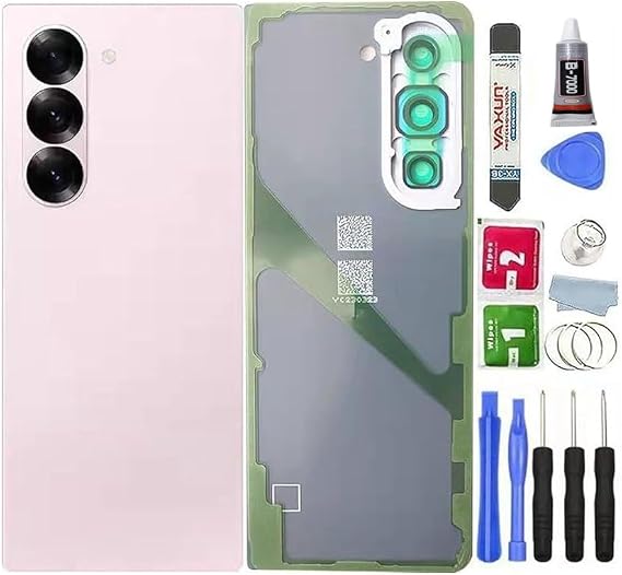 Z Fold 6 Back Glass Cover Replacement for Samsung Galaxy Z Fold 6 Back Glass Housing Cover Photo Frame with Back Cover Pre-Installed Tape + Tools (Pink)