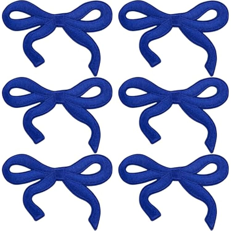 6pcs Bow Iron on Patches, Mini Bow Embroidered Applique, Cute Embroidery Bowknot Sew on Patch for Hat Clothes Shoes Jeans Shirt Jackets Backpacks- Blue