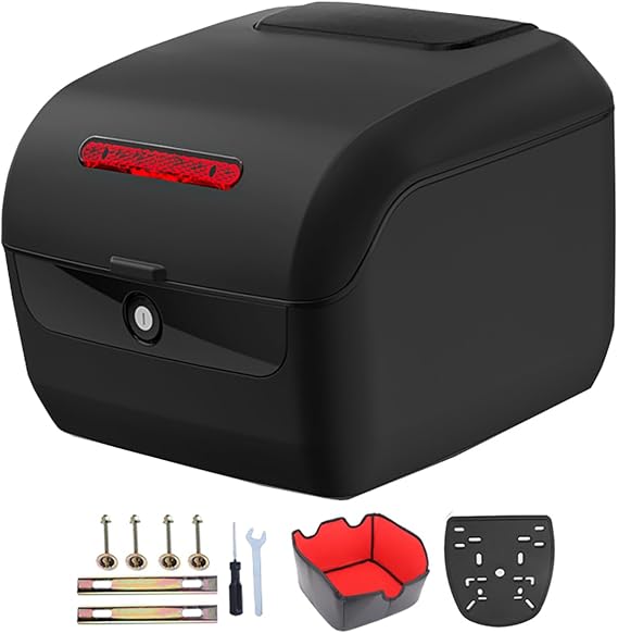 Motorcycle Trunk Tail Box, Helmet Luggage Storage Top Case Waterproof Lockable Universal Hard Motorbike Rear Box with Base Plate for Motorcycle Scooter Moped,Black