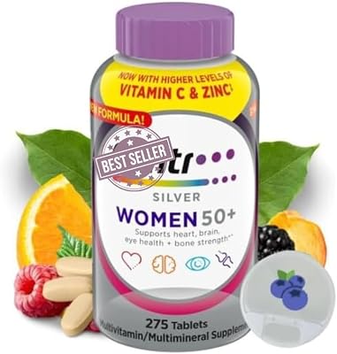 Silver Women 50 Plus, Multivitamin for Women, Minerals, Vitamins & Supplements, Hair Skin and Nails Vitamins, Vitamin C, Antioxidants Supplement, 275Ct Tablets 275